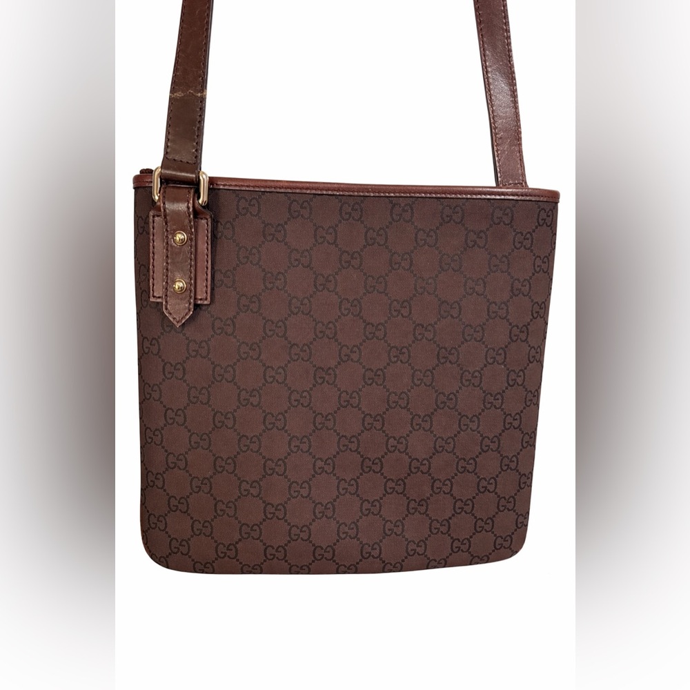 Gucci GG Monogram Brown Crossbody Bag Authenticated Adjustable Strap